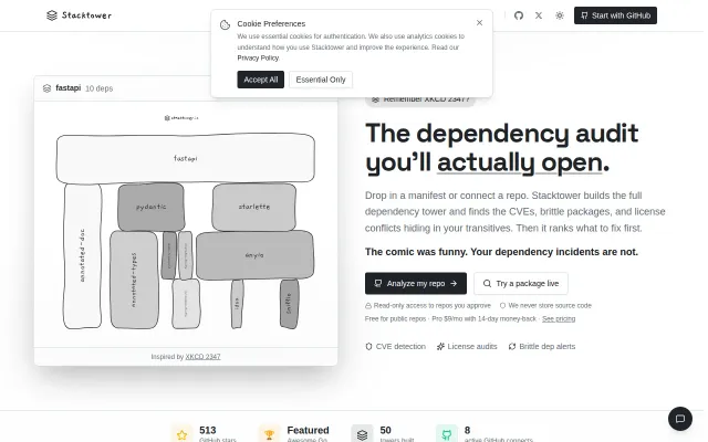 Stacktower – Dependency audits inspired by Xkcd 2347