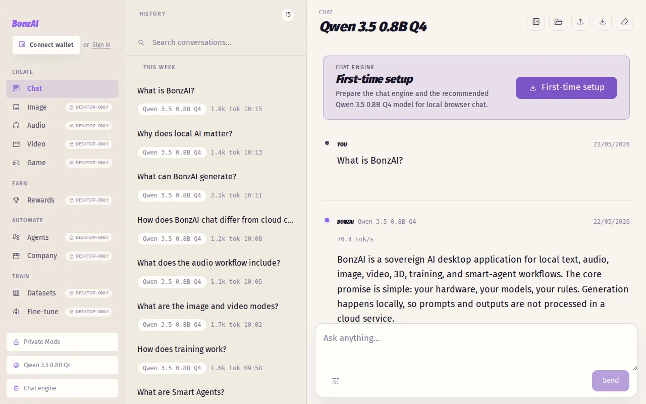 BonzAI – self-sovereign, local LLM inference in the browser