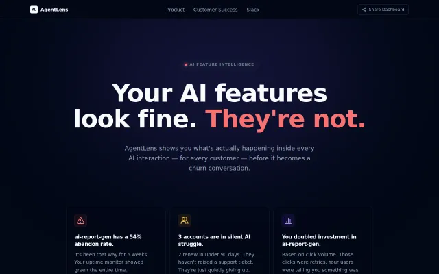 AgentLens – see if your AI features work, per customer
