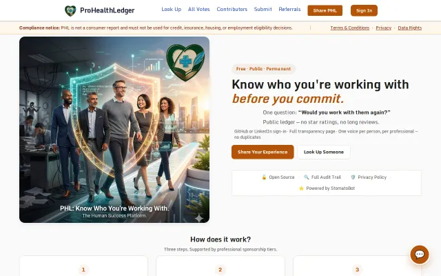Pro Health Ledger – An open-source, net-neutral reputation system