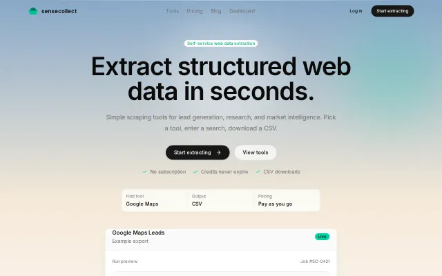 SenseCollect – Web data extraction made simple