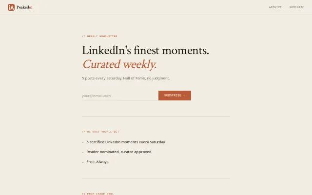 Peakedin – archiving LinkedIn's most unhinged posts as satire