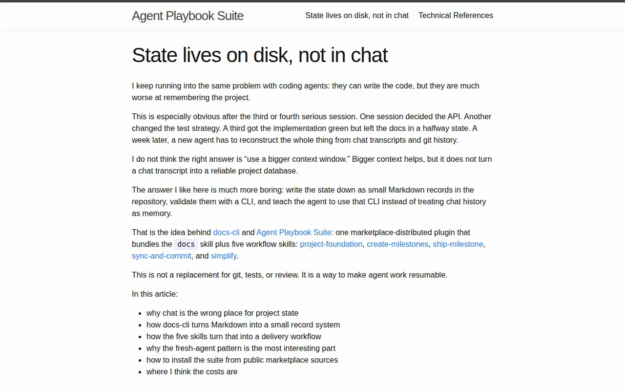 docs-cli - coding-agent project state in Markdown