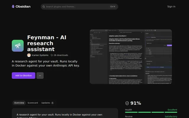 Feynman AI research Assistant plugin for Obsidian