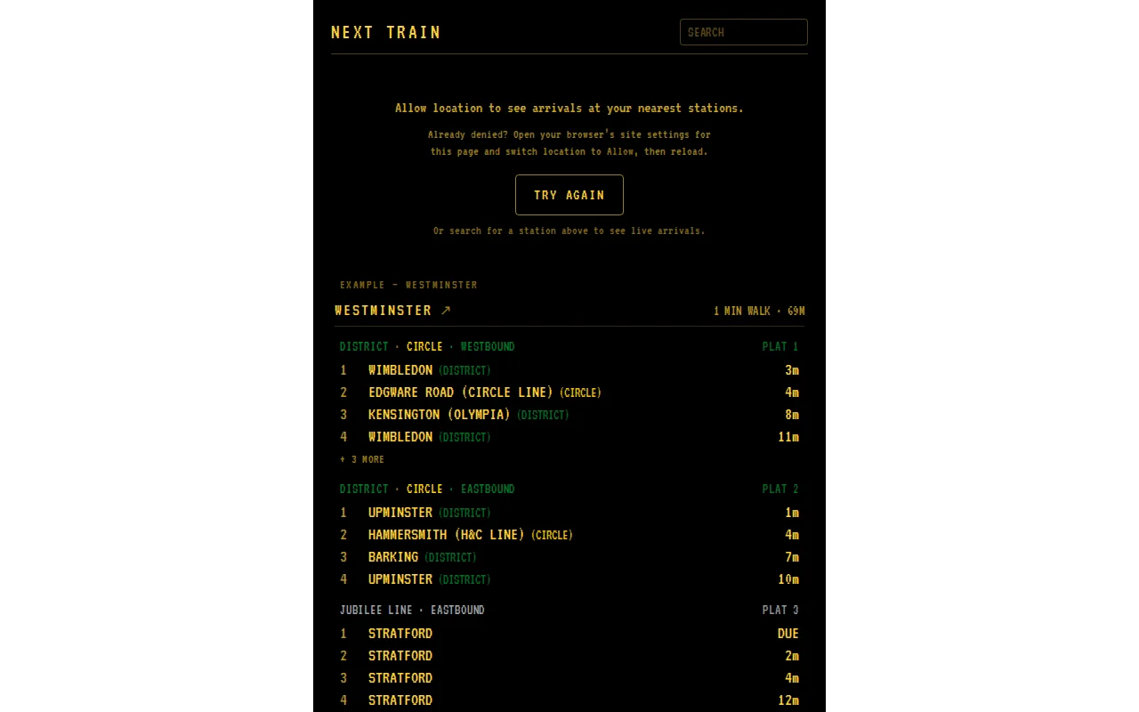 A web to see nearby TFL trains