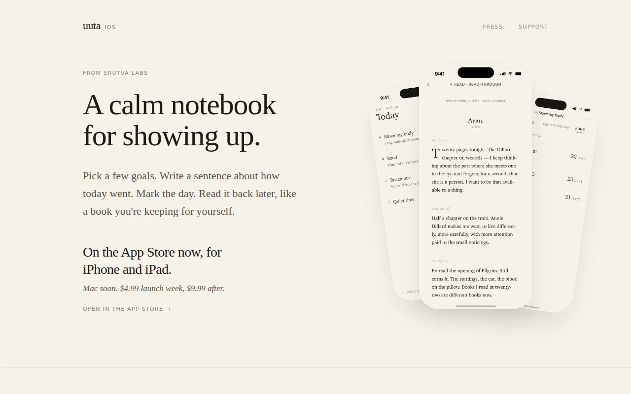 UUTA – A Quiet Practice Journal for iPhone and iPad