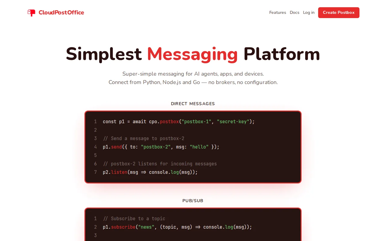 CloudPostOffice – Send messages between apps and agents in 4 lines