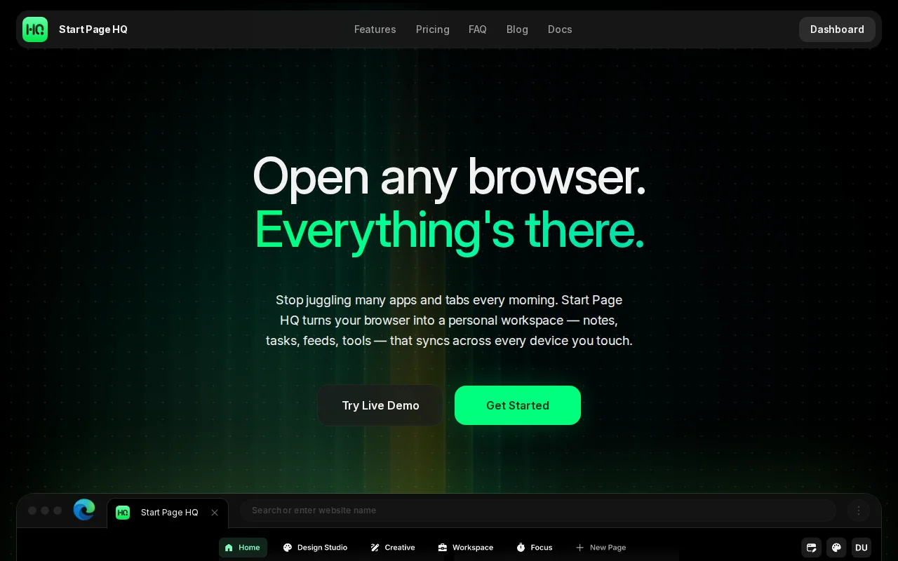 StartPageHQ – turn the browser new tab into a dashboard