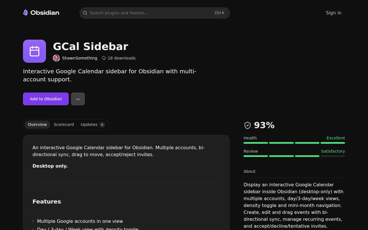 GoogleCalendar Sidebar with multi-auth and 2way sync – Obsidian Plugin