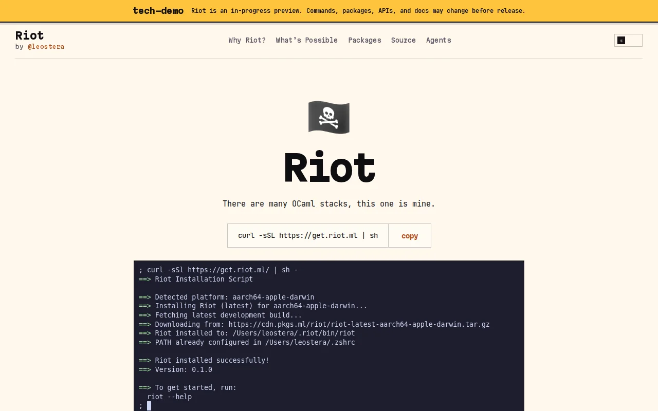 Riot, a modern multicore actor-based ecosystem for OCaml