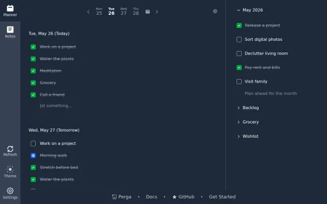 Perga, an open-source daily planner with notes