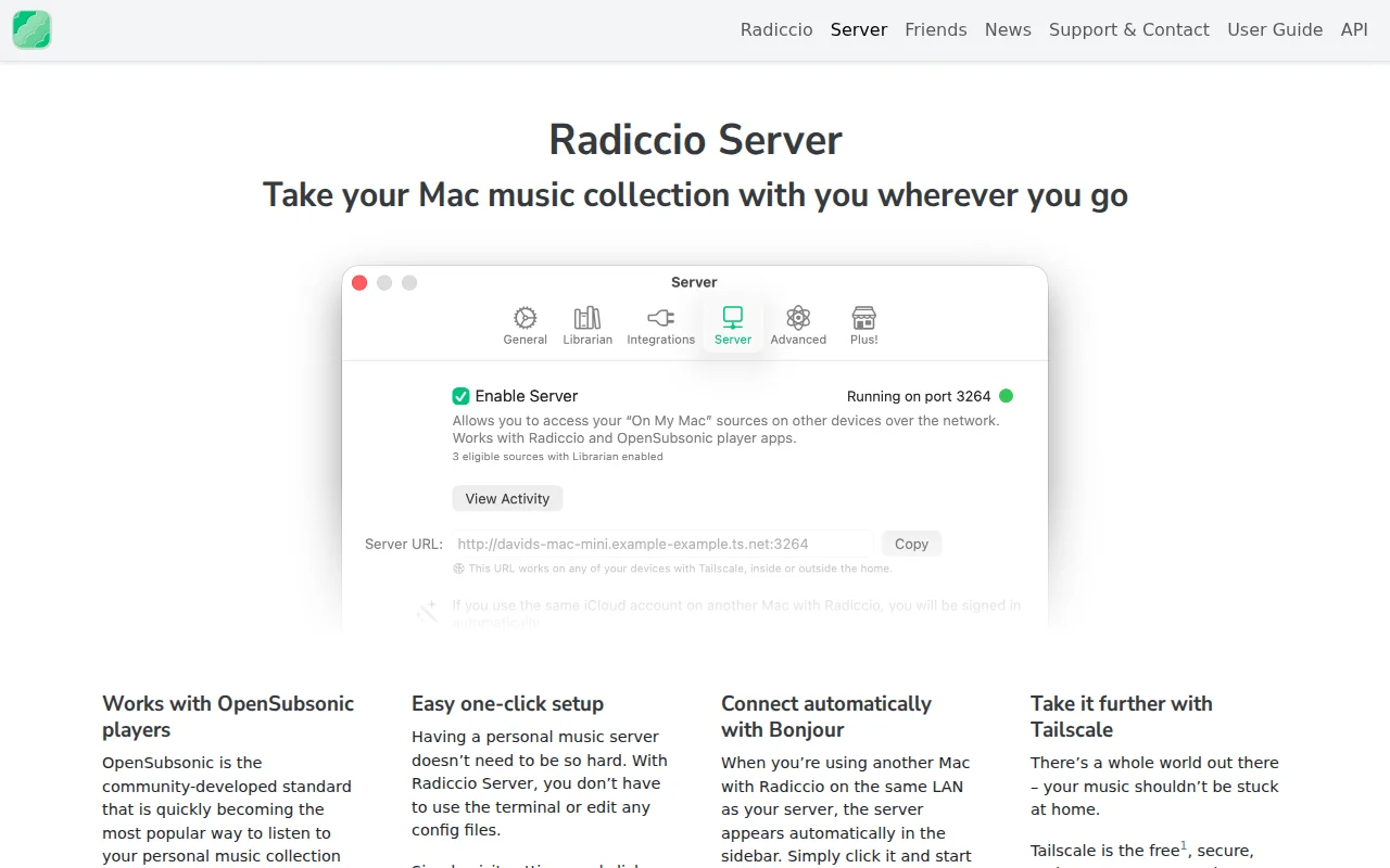 Radiccio Server is a new personal music server for Mac: one-click setup