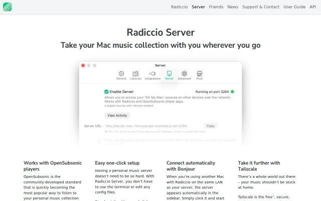 Radiccio Server is a new personal music server for Mac: one-click setup