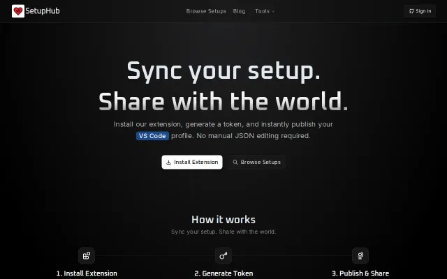 SetupHub – Share and sync your developer setup across editors