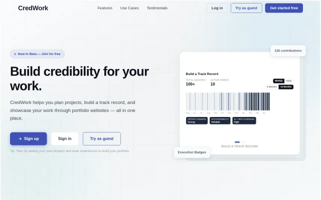 CredWork – a simple project tracking and showcasing tool