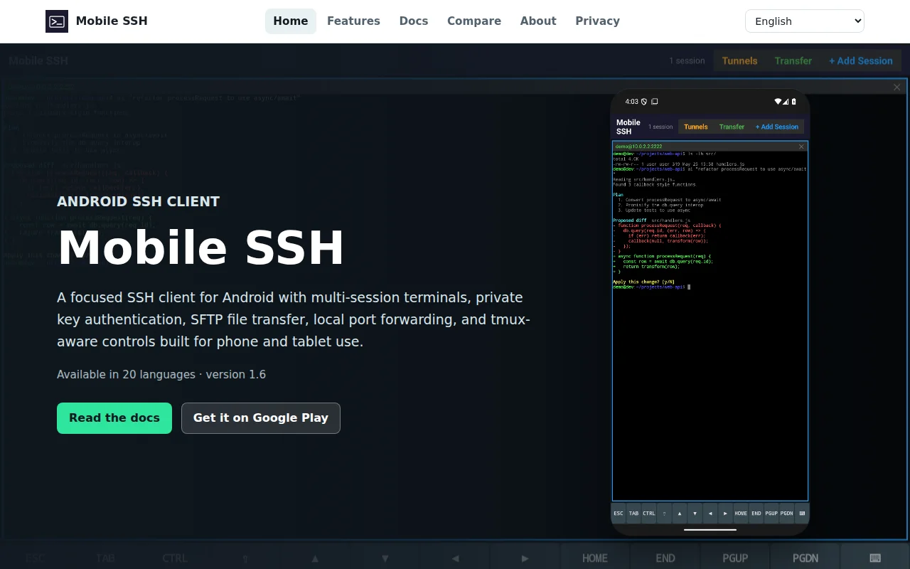 Mobile SSH – 8 concurrent SSH sessions on Android
