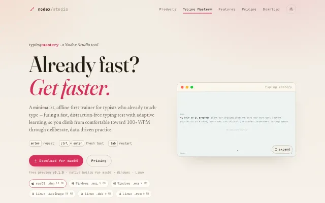 Offline Typing Mastery.(Linux for now)