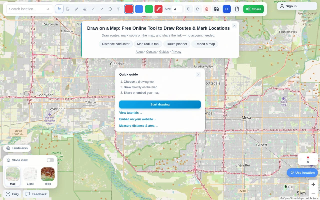 Map drawing tool where the map lives in the URL