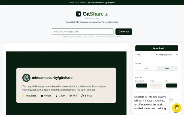 GitShare – Turn GitHub repos into beautiful social media screenshots
