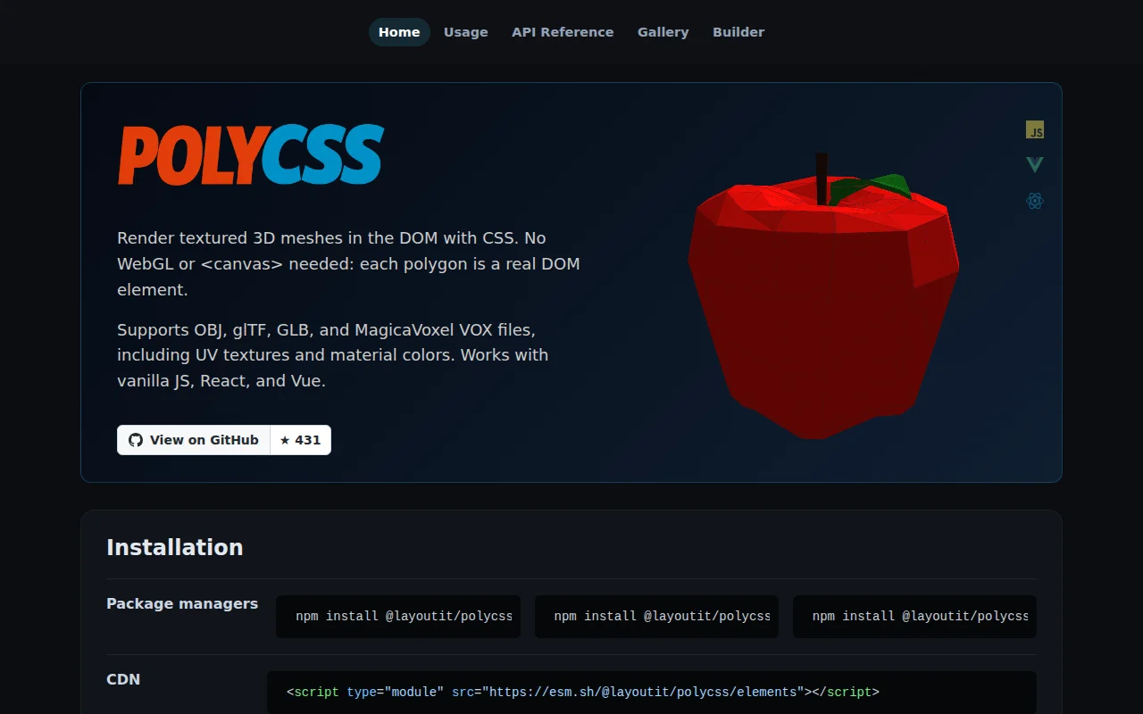 PolyCSS – A 3D engine for the DOM (without WebGL)