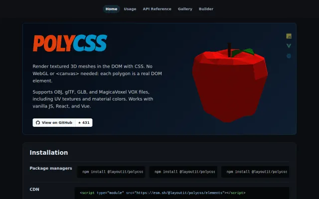 PolyCSS – A 3D engine for the DOM (without WebGL)