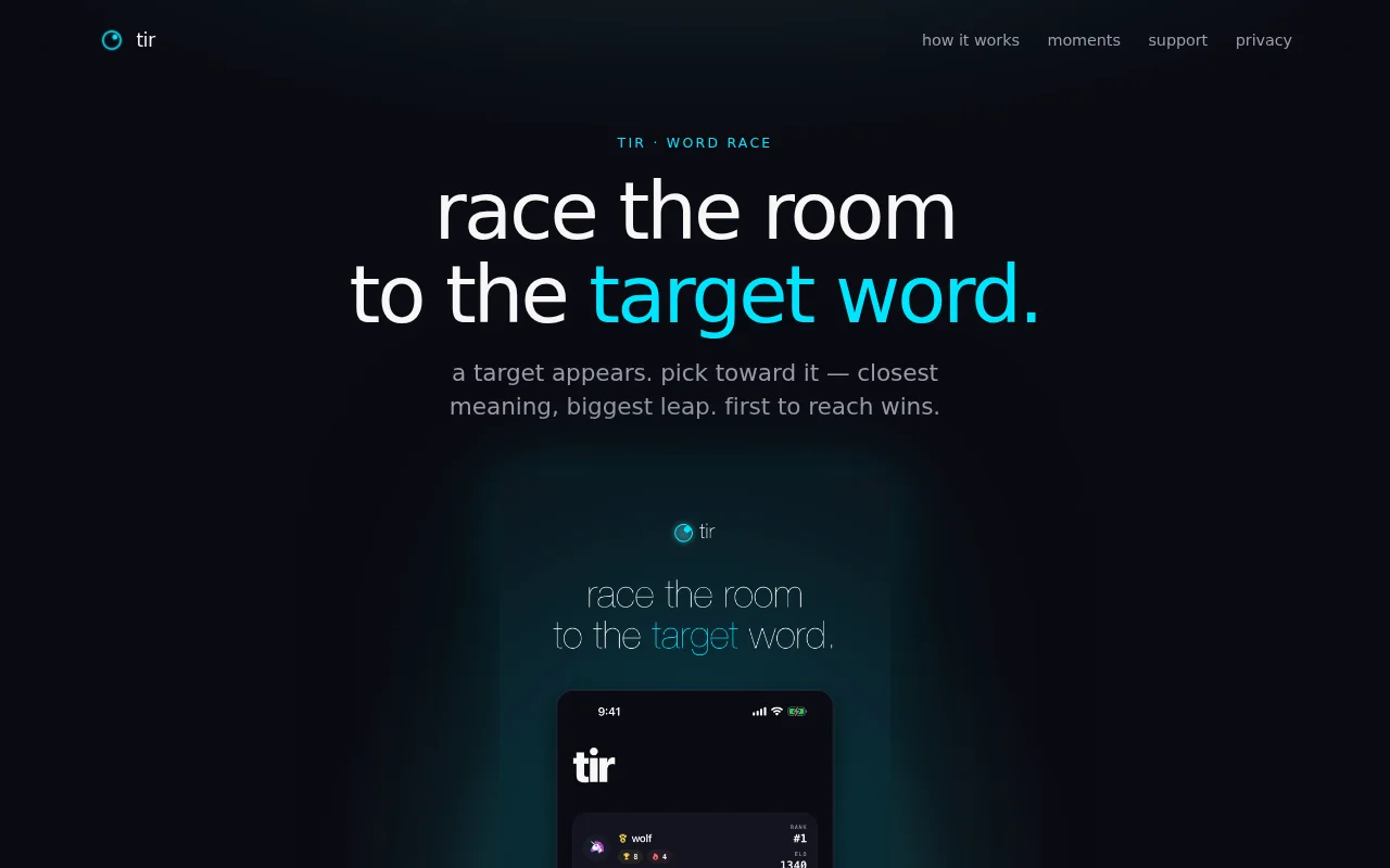 Tir - A live word game based on semantic distance and pairwise elo