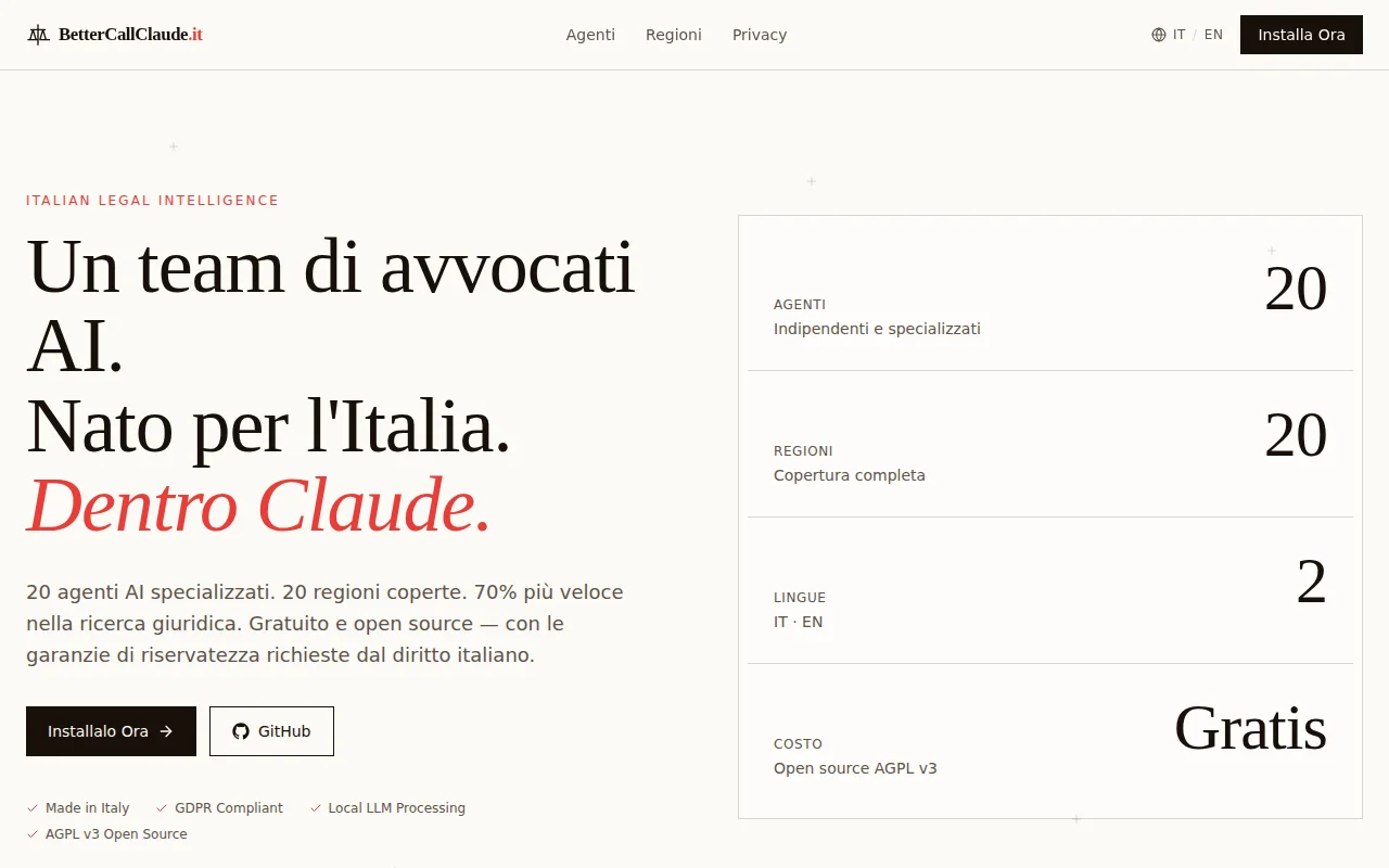 BetterCallClaude – Open Source AI Legal Agents for Italy