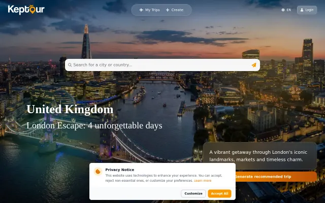 Keptour – Travel Itinerary Planner