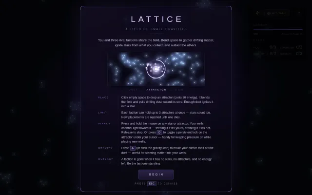 Lattice – place attractors, ignite stars, outlast three AIs