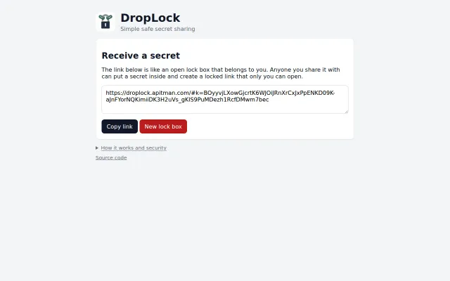 DropLock – E2EE sharing with a single HTML file and no back end