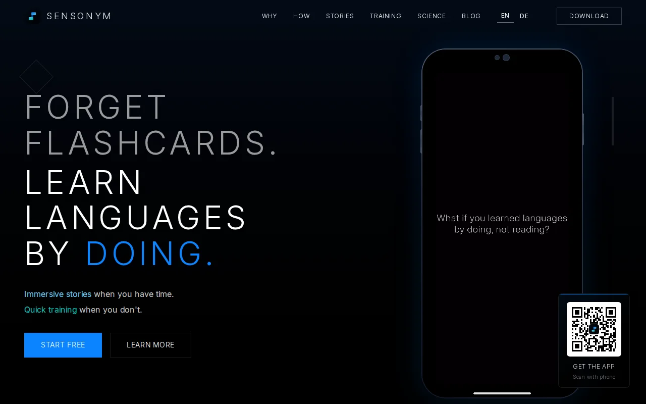 A language app where you act out words with phone sensors to learn them
