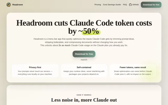 Reduce Claude Code token usage ~50% with Headroom