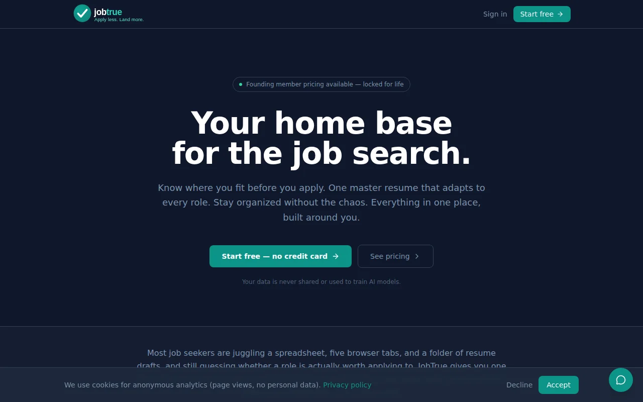 JobTrue – end-to-end job search management with honest AI fit scoring