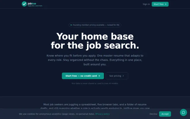 JobTrue – end-to-end job search management with honest AI fit scoring