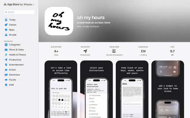 A 24h grid where one tap on a distracting app voids the whole hour