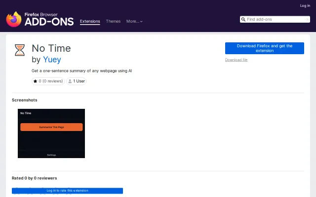 NoTime – a Firefox extension for one-sentence summaries