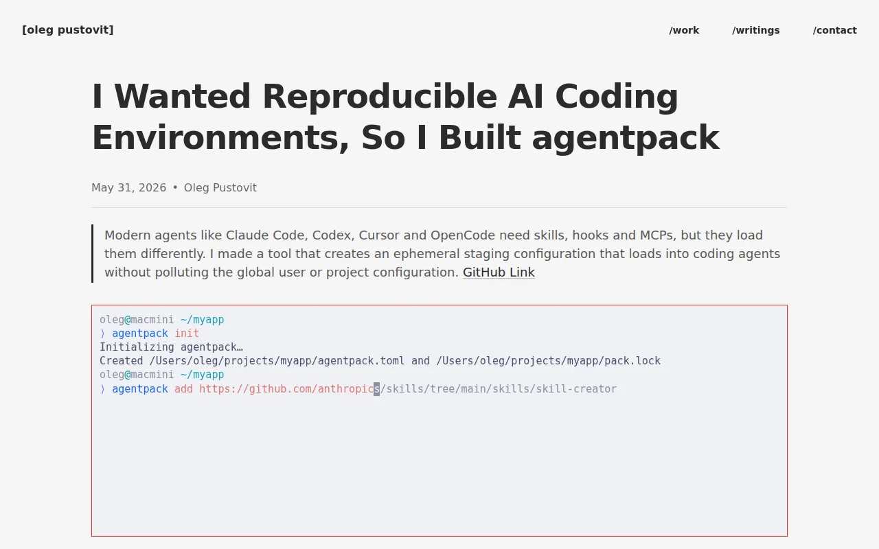 Agentpack – isolated config layers for Claude Code, Codex, and OpenCode