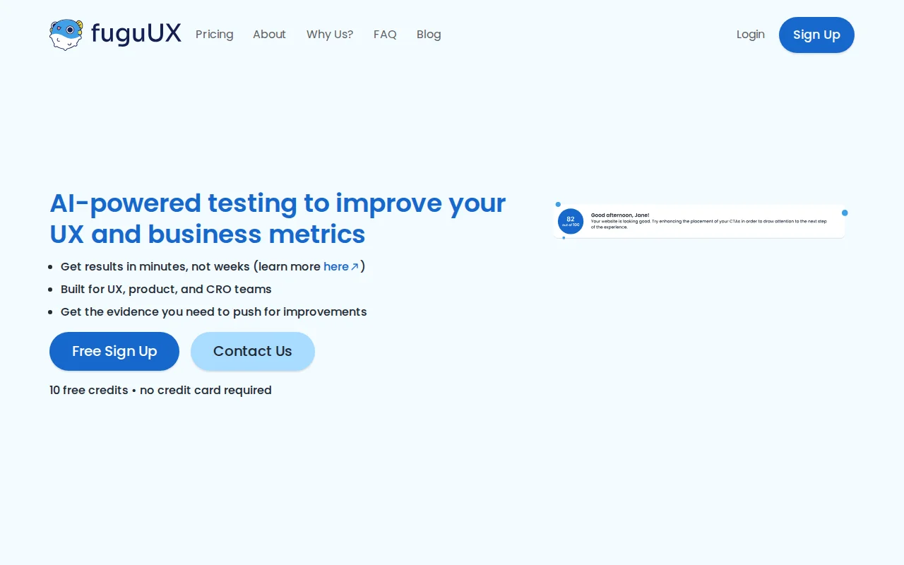 FuguUX – science-backed, AI user testing to identify key web UX issues