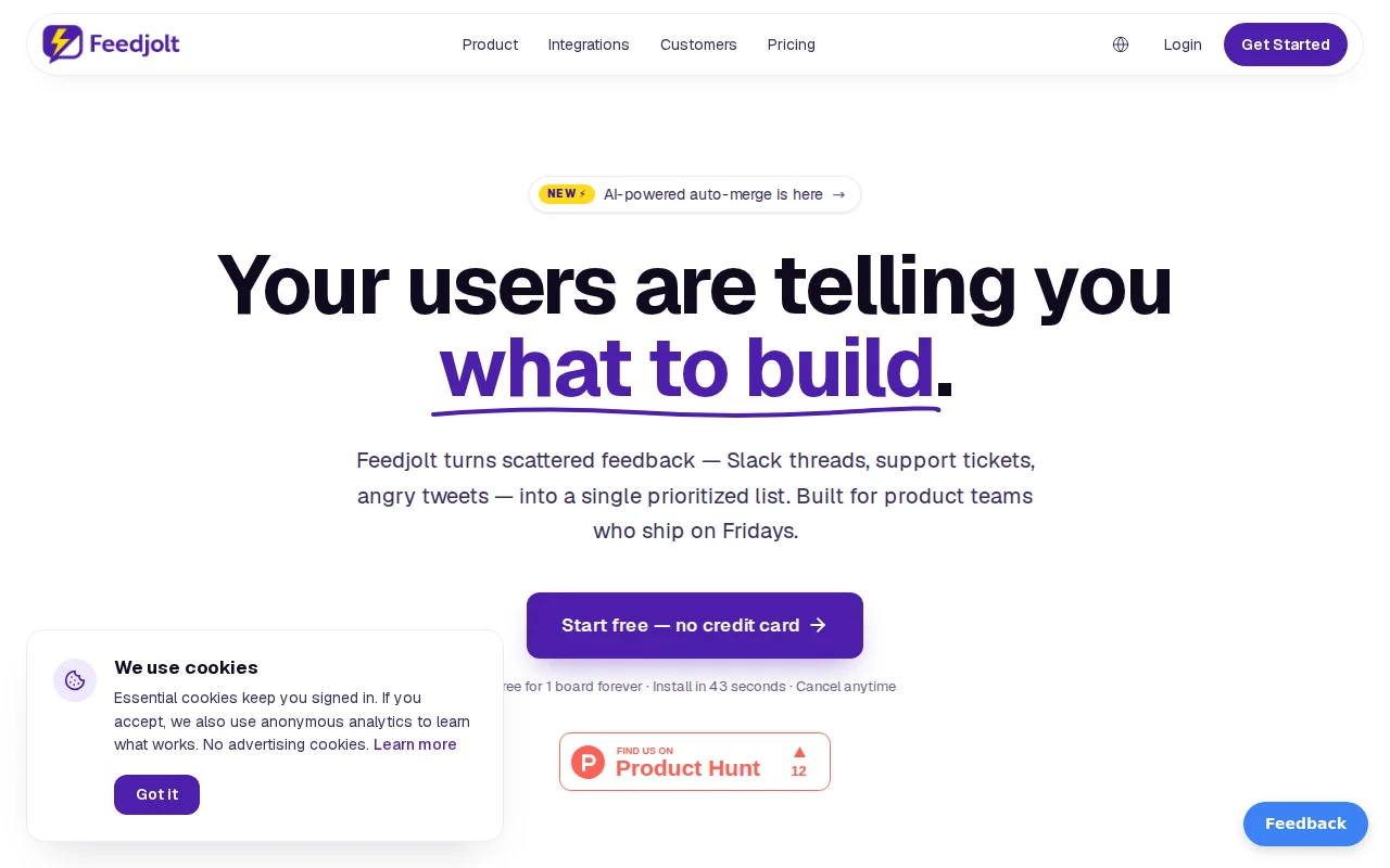Feedjolt a Feedback tool wiith unlimited seats and developer friendly