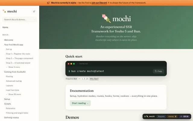 Mochi – a performance-first SveltKit alternative