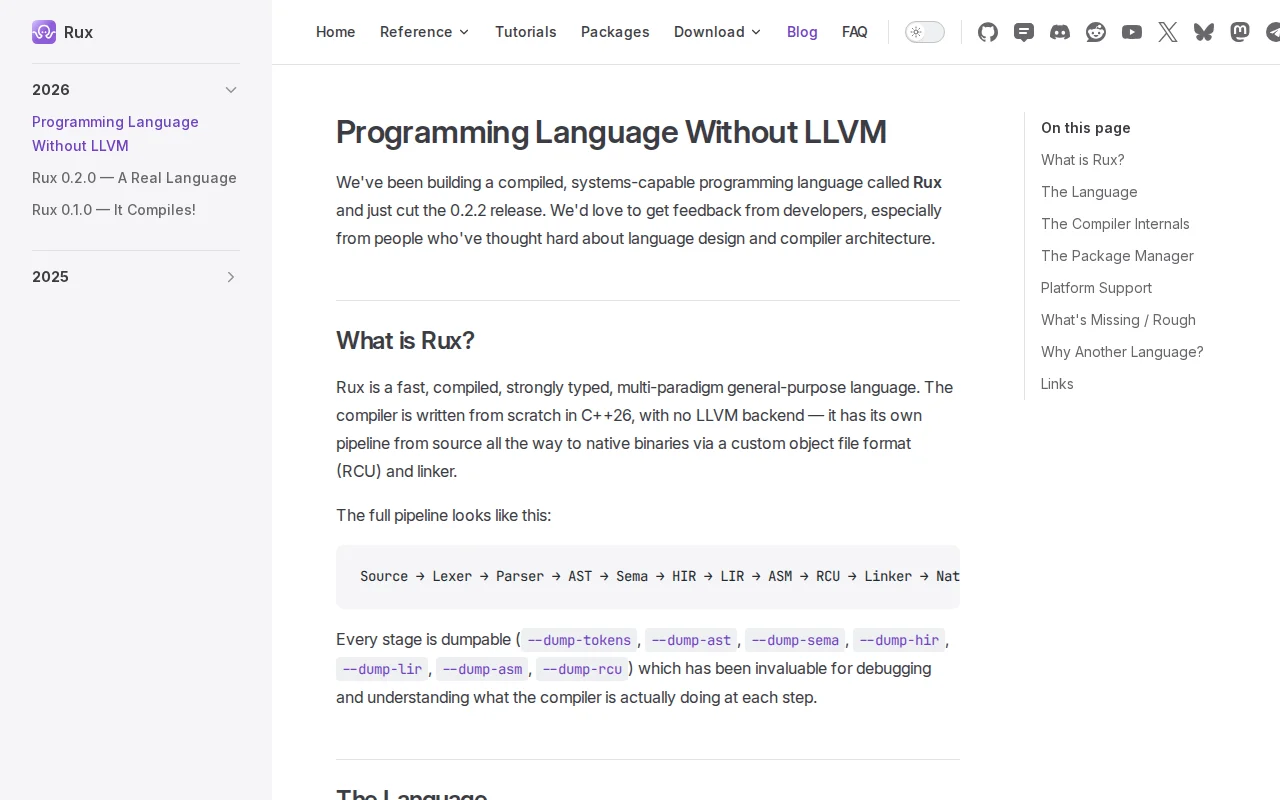 Rux – A Programming Language Built Without LLVM