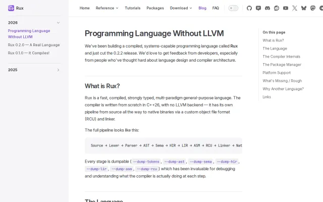 Rux – A Programming Language Built Without LLVM