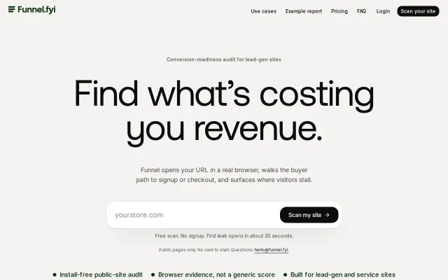 Funnel – Find a convesion leak on any landing page in 30 seconds
