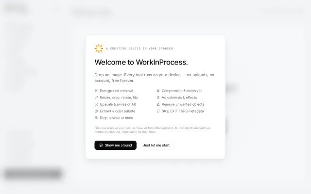 WorkInProcess – an image studio that runs in the browser tab