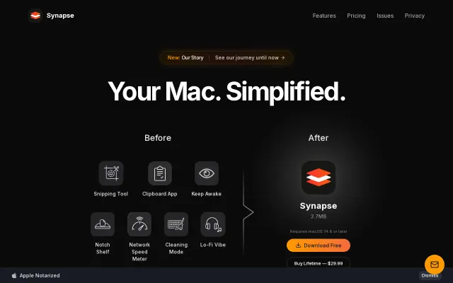 Synapse – 2.9MB Mac app with screenshot, clipboard, Keep Awake and more