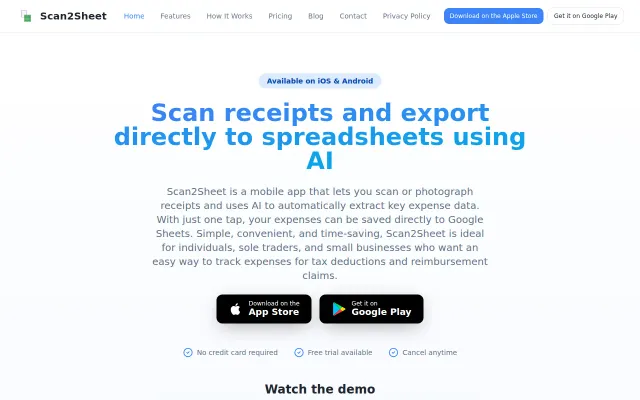 Scan2Sheet – Receipt Scanner to Google Sheets for easy expense tracking