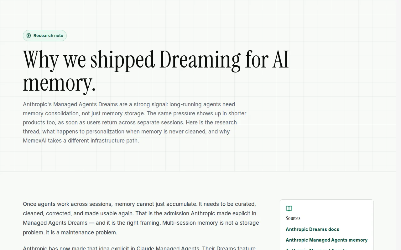 MemexAI – we gave AI agents a "dreaming" phase to consolidate memory