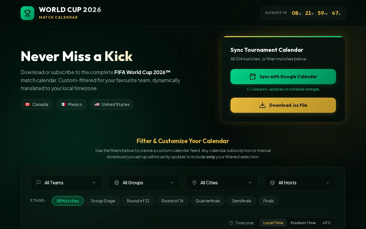 Filter World Cup matches and add them to your calendar