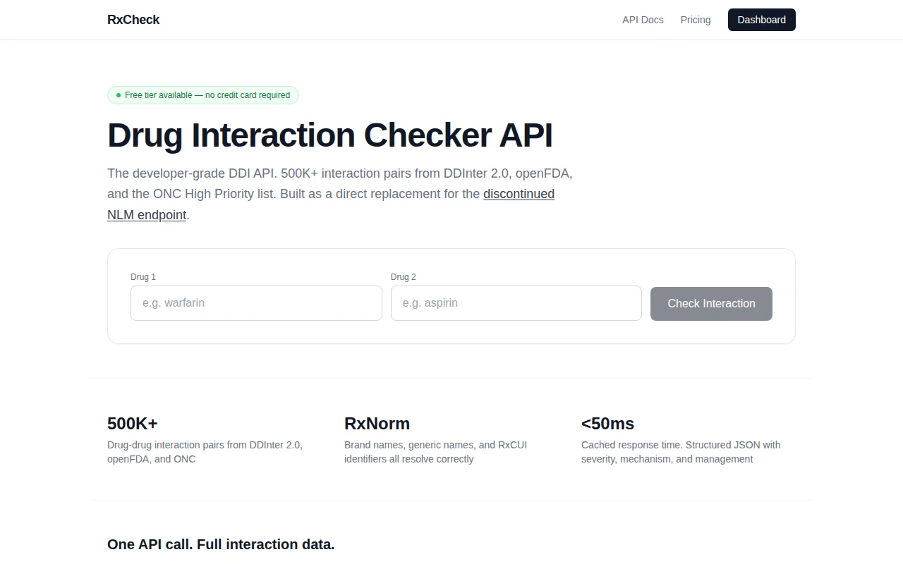 RxCheck – Replacement for the discontinued NLM drug interaction API