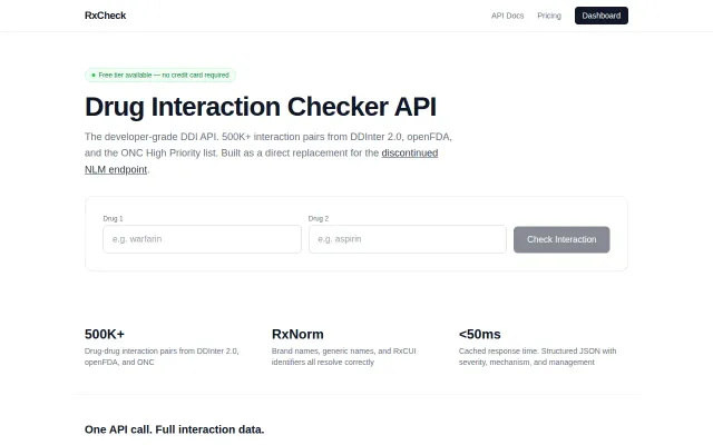 RxCheck – Replacement for the discontinued NLM drug interaction API